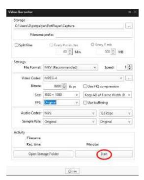 ACASIS VC-003 HDMI Video Capture Card User Manual - Suggested parameters for recording video by pot player
