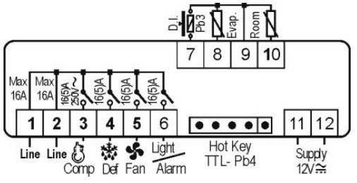 Dixell XR70CH Digital Controller with Defrost and Fan Management - CONNECTIONS 1