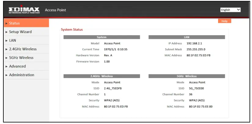 EDIMAX EW 7208APC Multi Function Dual Band Access Point - admin 1