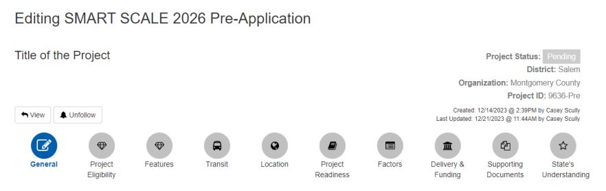 SMART PORTAL Smart Scale Pre Application - Pre-Application Header – Editing