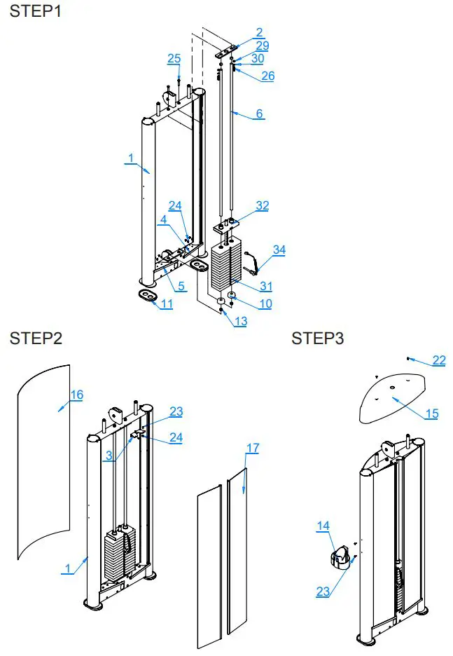 BODYKORE GR616 Isolation Series Selectorized Low Pull Machine Owner's Manual - Weight Tower Frame Assembly Guide
