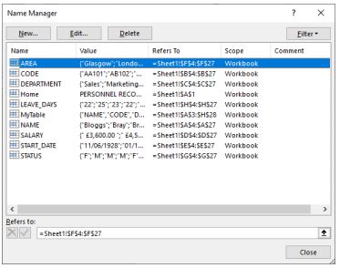 ExperTrain 2019 Naming Ranges in Excel User Guide - Click Name Manager