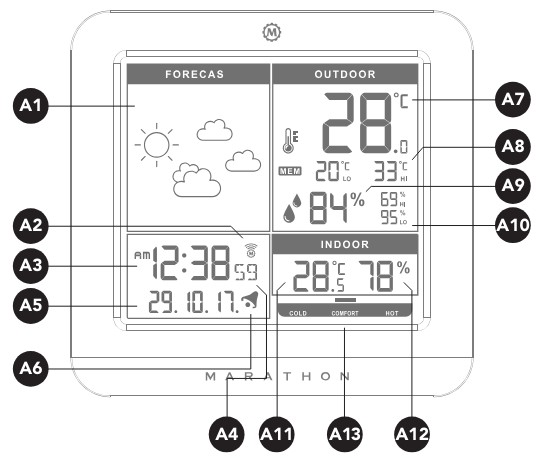 MARATHON 3 AAA Weather Station with Colour Display - front LCD screen