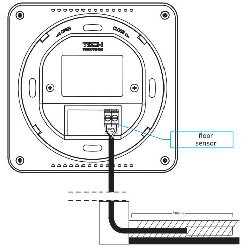 TECH CONTROLLERS EU-R-8 PB Plus Wireless Room Regulator With Humidity Sensor - The diagram below illustrates how to install the floor sensor