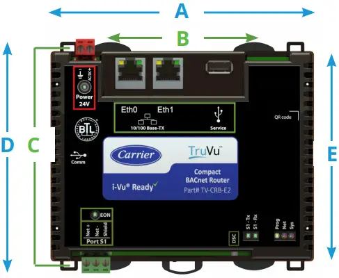 Carrier TV CRB E2 i Vu Building Automation System TruVu Compact Router - Dimensions