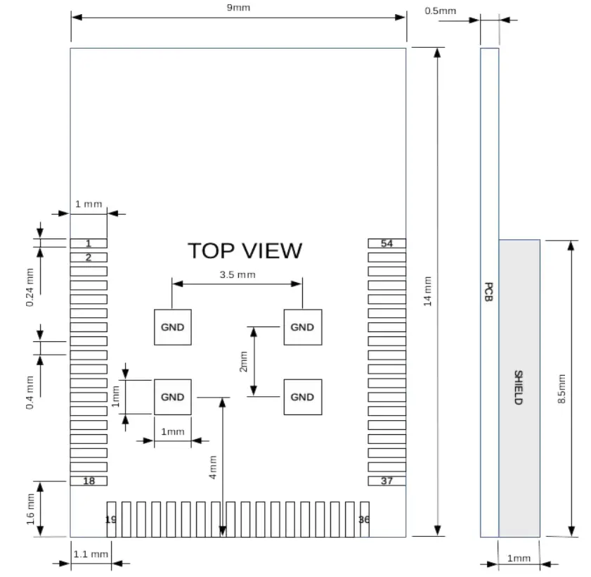 I-SYST BLYST840 Bluetooth Mesh Thread Zigbee Module - Dimensions top view