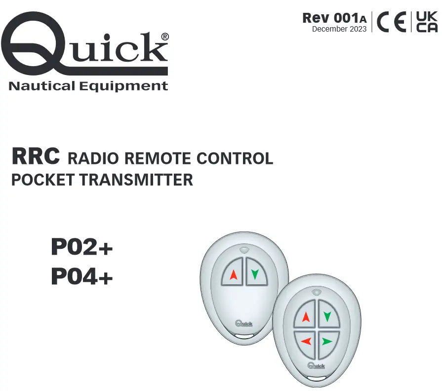 Quick P02+, P04+ RRC Radio Remote Control Pocket Transmitter - front page with product image