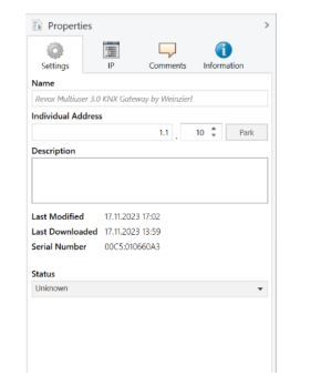 REVOX 3.0 KNX Multiuser Amplifier Black - By selecting the Multiuser 3.0 KNX Gateway (774) in the tree structure