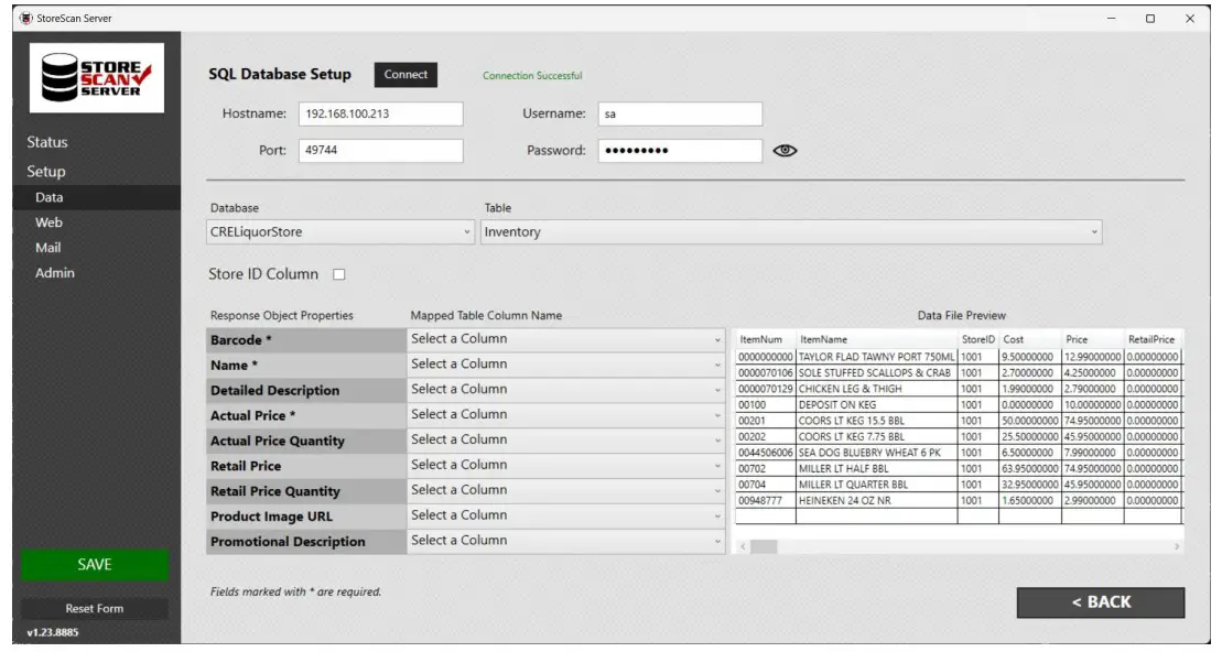 AML RevH StoreScan Server Software - Database Setup