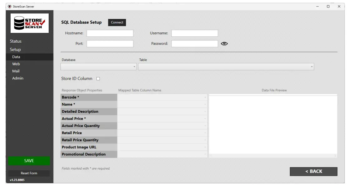 AML RevH StoreScan Server Software - Database Type