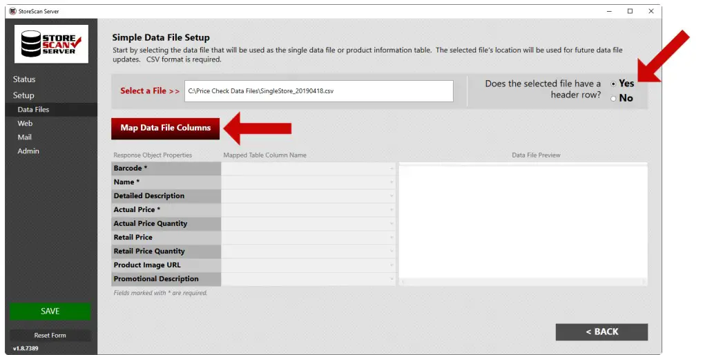 AML RevH StoreScan Server Software - Map Data File Columns’