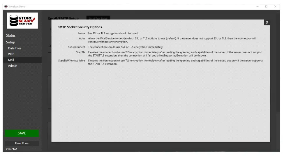 AML RevH StoreScan Server Software - each setting