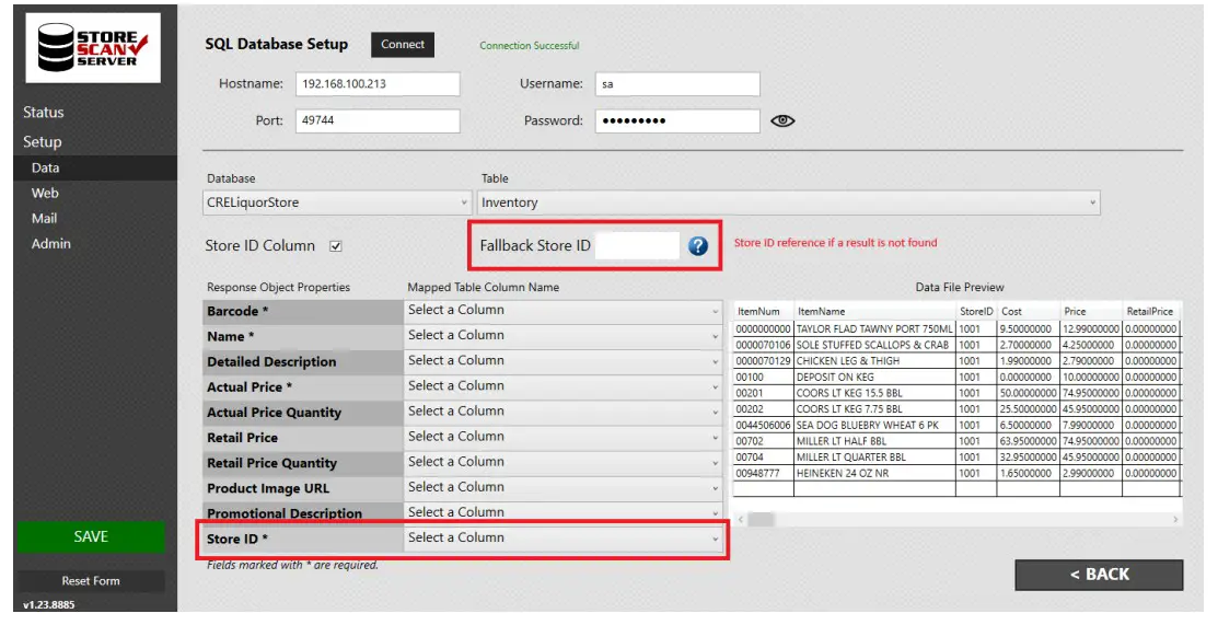 AML RevH StoreScan Server Software - tore ID Column