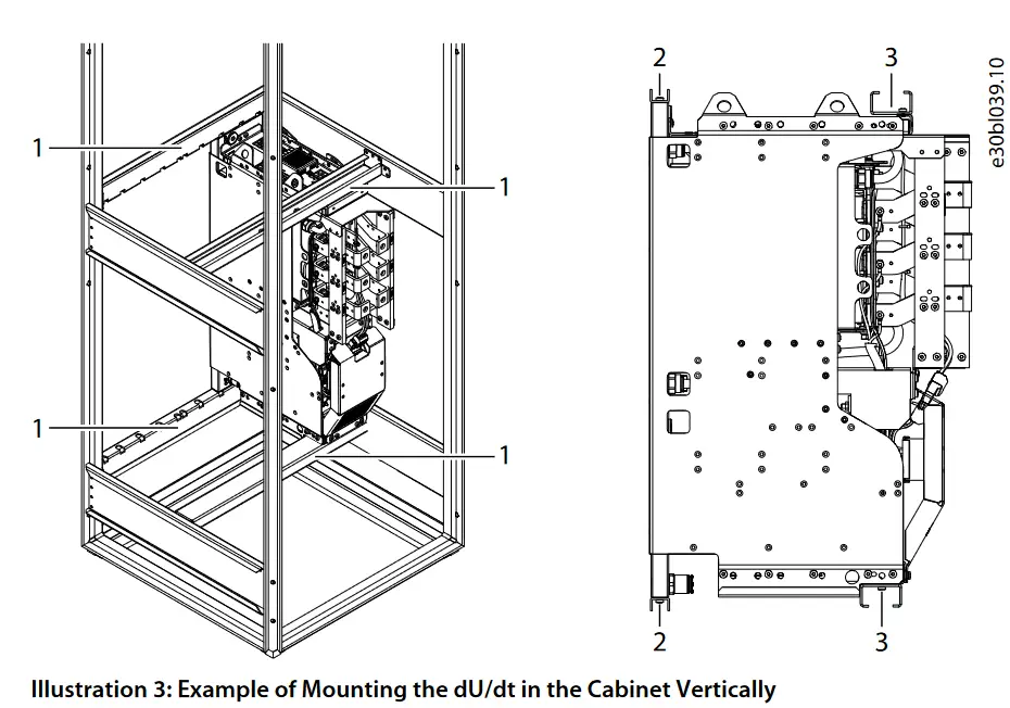 Danfoss iC7 Series Liquid Cooled dU dt Filter - Example of Mounting the dU or dt in the Cabinet Vertically
