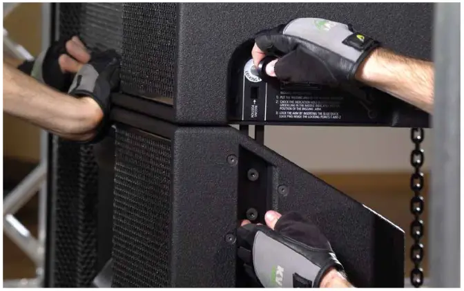 KV2 audio VHD5 Constant Power Point Source System - VHD5.1 downfill cabinet then after attaching the tensioning chain,