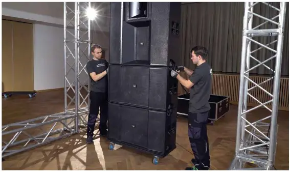 KV2 audio VHD5 Constant Power Point Source System - last two VHD8.10 cabinets can be rolled into position, directly under the VHD5.0 cabinet
