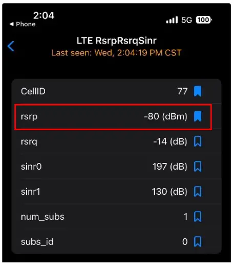 Cellcom U60C, U65C Cellular Booster - Field test mode as viewed in iOS