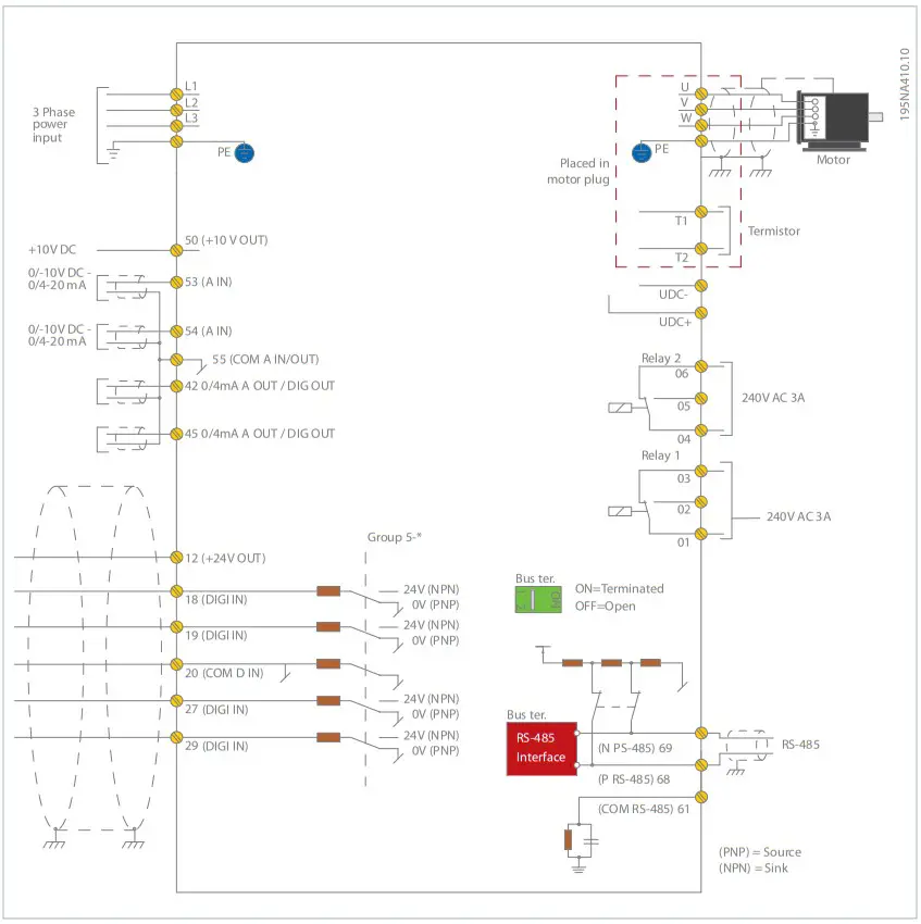 Danfoss FCP 106 VLT Drive Motor - Connection examples