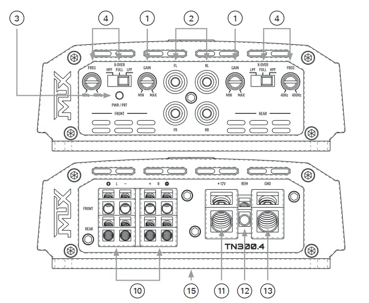 MTX TN Series Terminator Series 250W RMS Monoblock Amplifier - CONTROL FUNCTIONS
