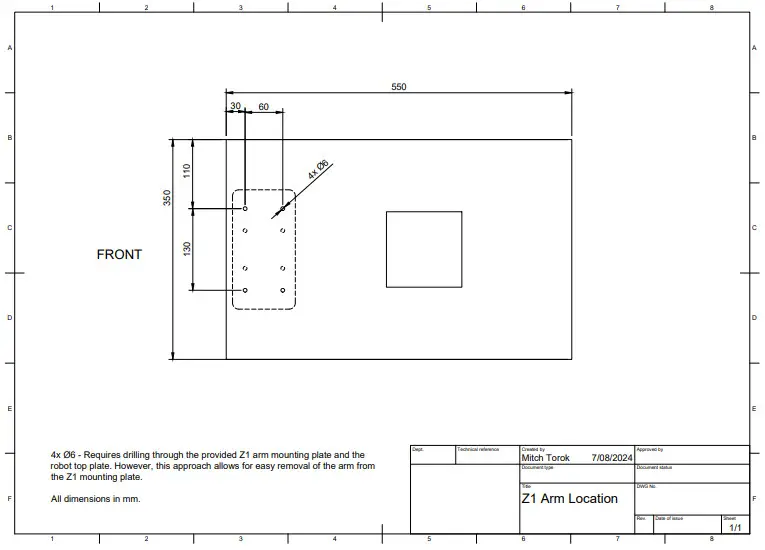 ROBOWORKS Pickerbot Pro Pick and Drop Mobile Robot - Robotic arm mounting drawings