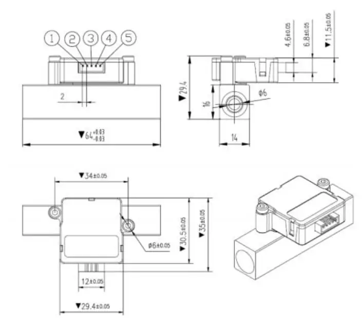 Winsen FR06 Flow Sensor - Structure Parameters