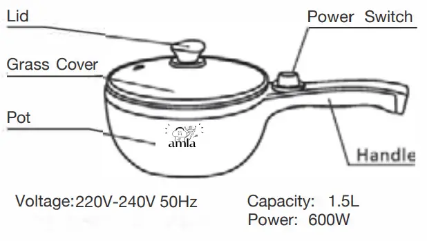 amla Multicooker Multi Function Portable E Pan - Power Switch