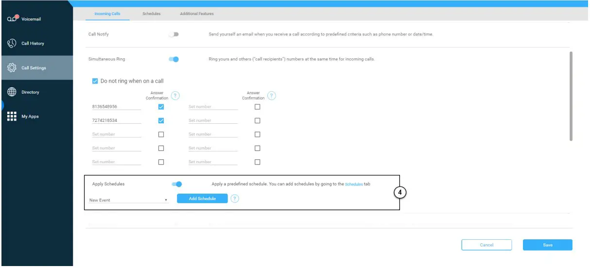 webex Calling User Portal Simultaneous Ring - Pre-Defined Schedule