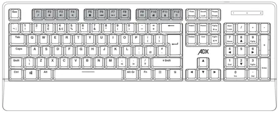 ADX Gaming ADXCOM325 Firebundle Gaming Keyboard and Mouse Bundle - keyboard has shortcut function keys