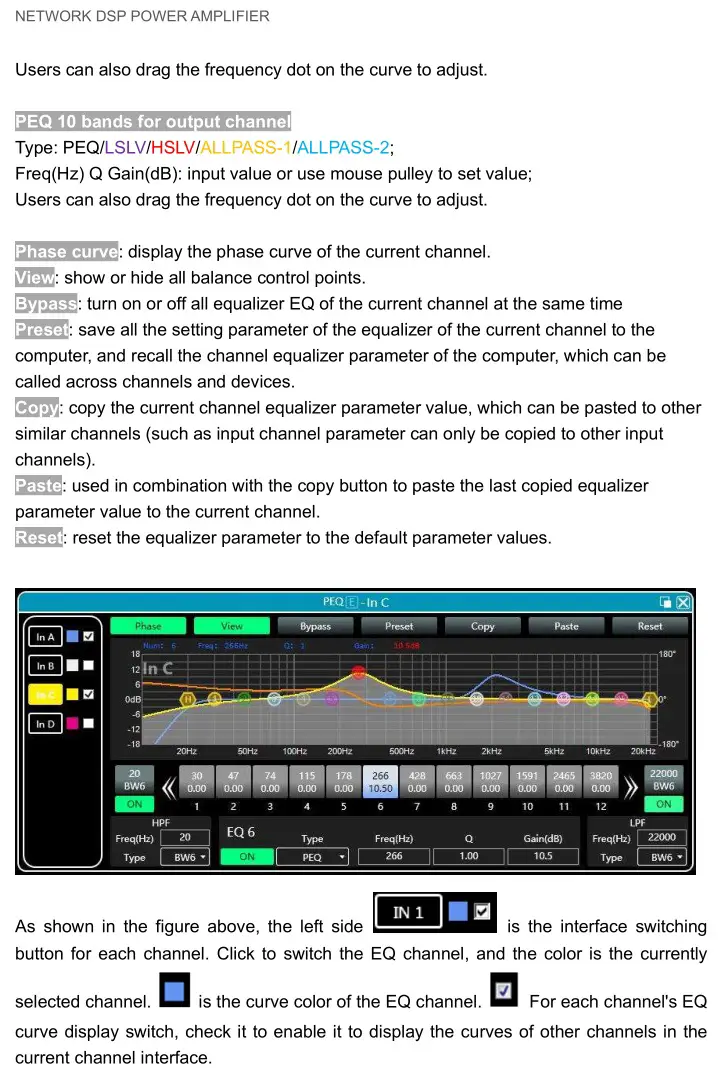DATEQ DDA-43DT Network Dsp Power Amplifier - DSP functions setting - PEQ-X 2