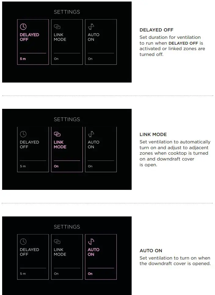 FISHER AND PAYKEL CD13DG1 Modular Cooktop User Guide - DOWNDRAFT VENTILATION SETTINGS