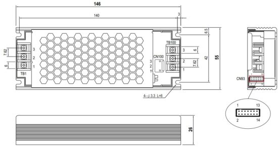 MEAN WELL VFD-200C-230 AC Input Variable Frequency Drive Module with PFC Function - Mechanical Specification