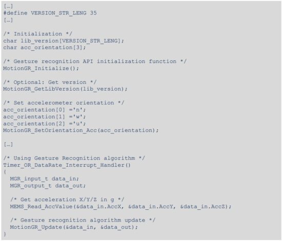 ST NUCLEO F401RE MotionGR Real Time Gesture Recognition Library - Demo code