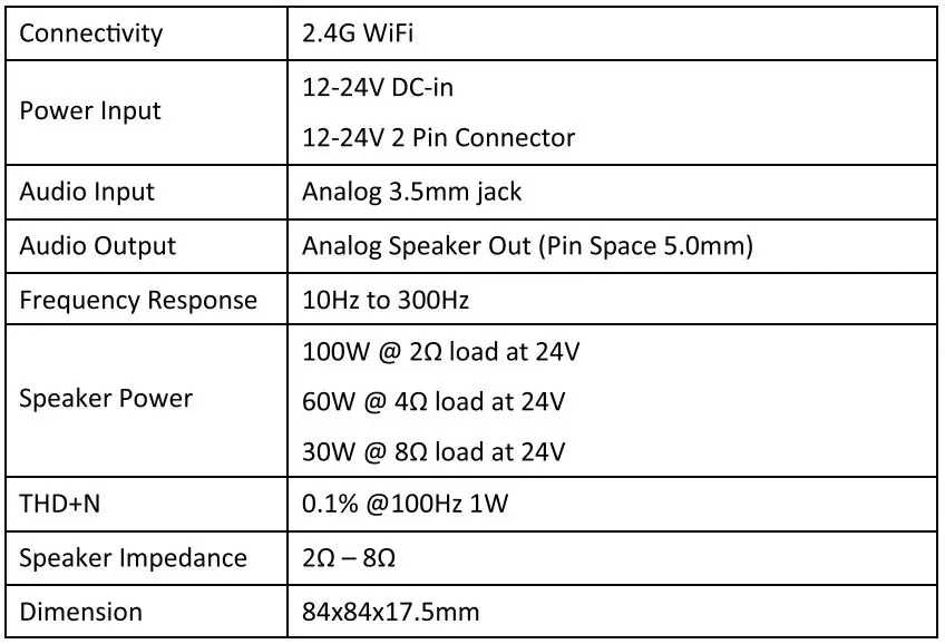 Up2Stream Bluetooth 5.0 2.1 Channel Power User Manual - Specification