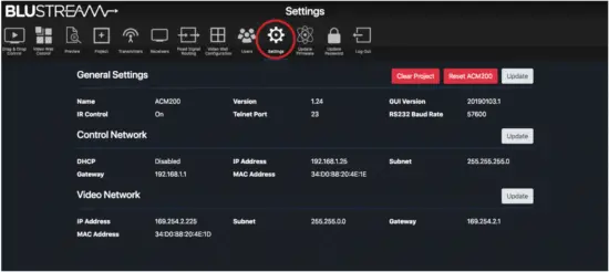 BLUSTREAM ACM200 Multicast Advanced Control Module - Settings