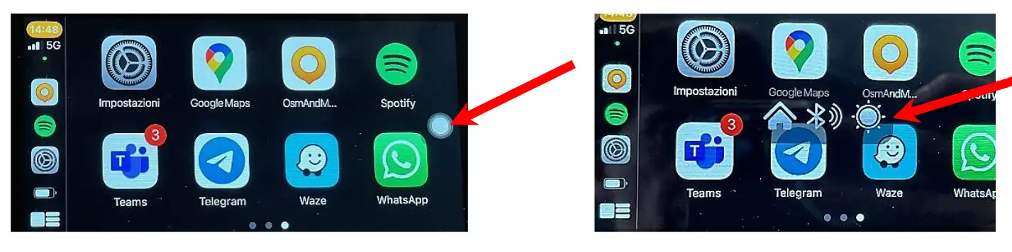 INTERPHONE RIDESYNC Car Play and Android Auto - a quick menu by pressing the circle that appears at the center-right of the screen