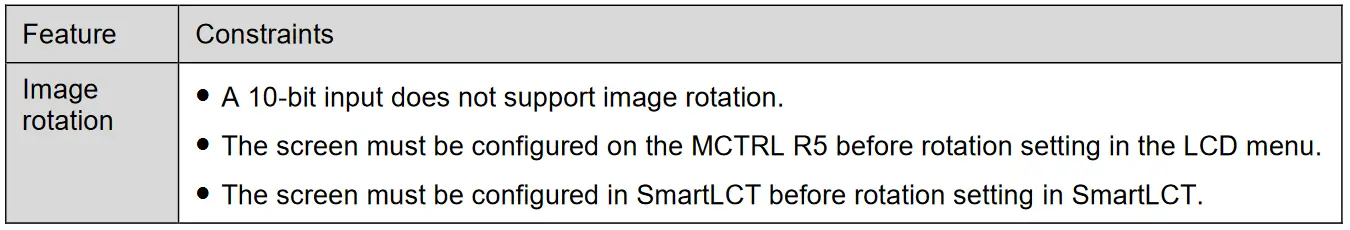 NOVA STAR MCTRL R5 LED Display Controller - Feature constraints