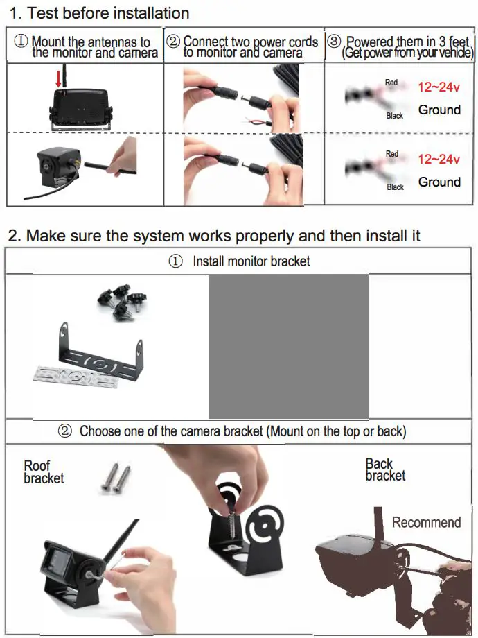 NUOENX W71 Digital Wireless Backup Camera System Instruction Manual - Assemble and Install
