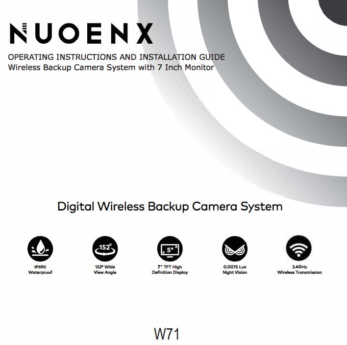 NUOENX W71 Digital Wireless Backup Camera System Instruction Manual