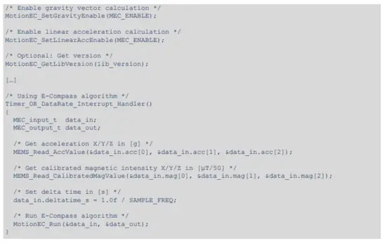 ST X CUBE MEMS1 MotionEC is a Middleware Library- Demo code1