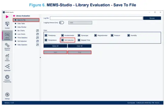 ST X CUBE MEMS1 MotionFD Real Time Fall Detection Library- Save To File