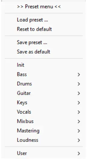 TBProAudio Impress3 Compressor Effect Plugin - Preset menu