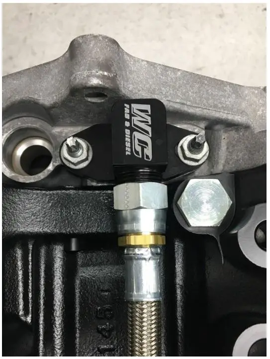 WCFAB Acert Single Turbo Conversion Oil Line Kit Installation Guide - Moving to the drain line installation