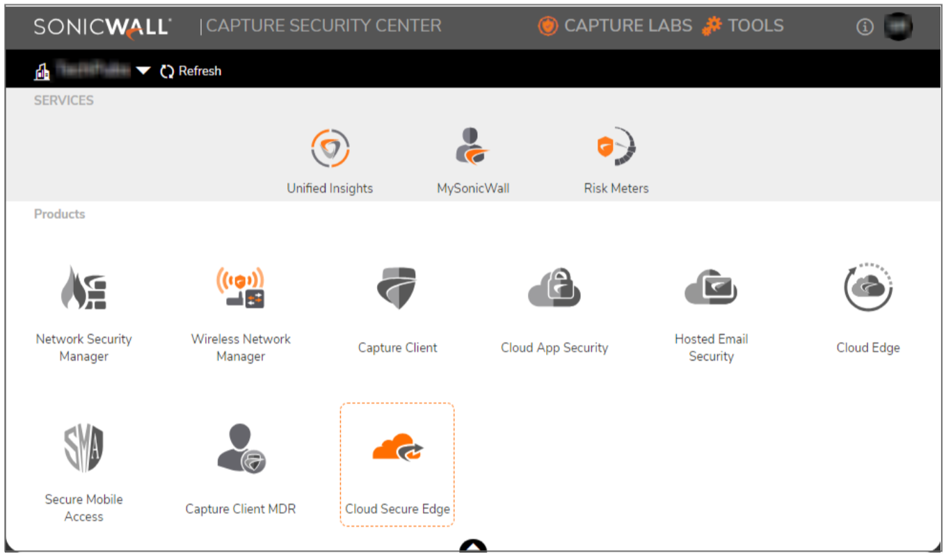 SONICWALL SonicOS 8 Cloud Secure Edge - Click the Cloud Secure Edge icon to use your single sign-on