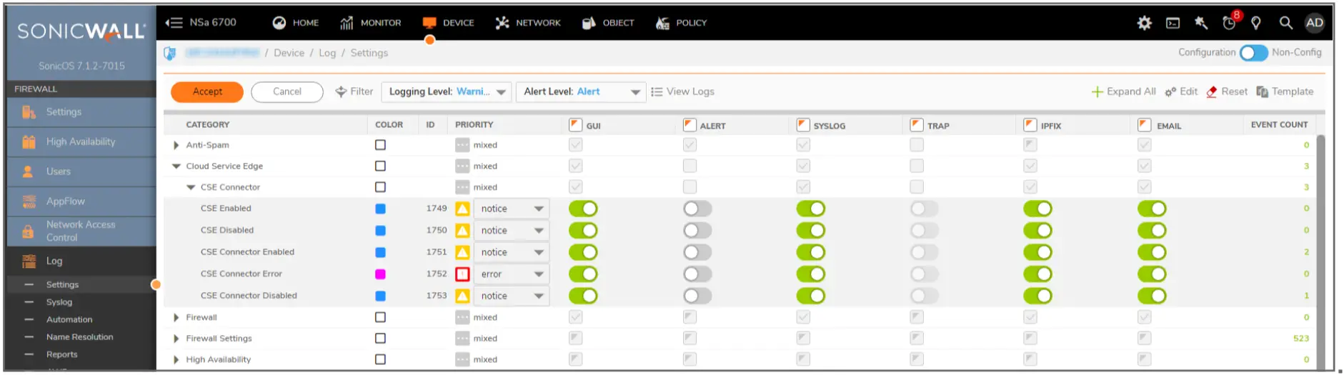 SONICWALL SonicOS 8 Cloud Secure Edge - nominal string fields to indicate status
