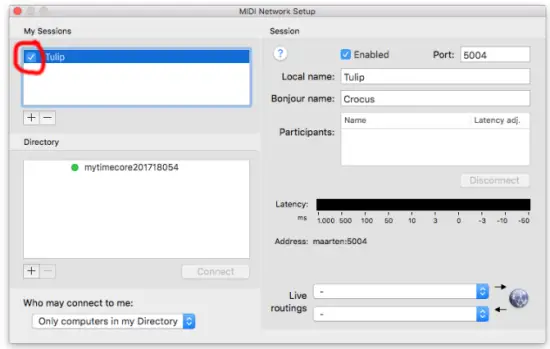 VISUAL PRODUCTIONS TimeCore Time Code Display - Enable the session