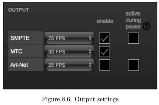 VISUAL PRODUCTIONS TimeCore Time Code Display - Output settings