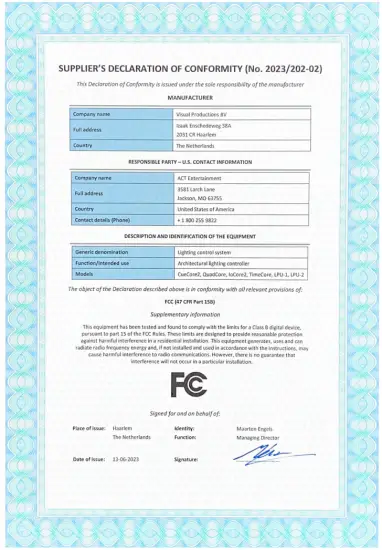 VISUAL PRODUCTIONS TimeCore Time Code Display -certificate