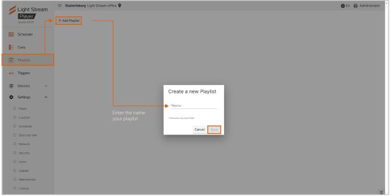 Light Stream Player V2 Creating Running - Creating a Playlist 1