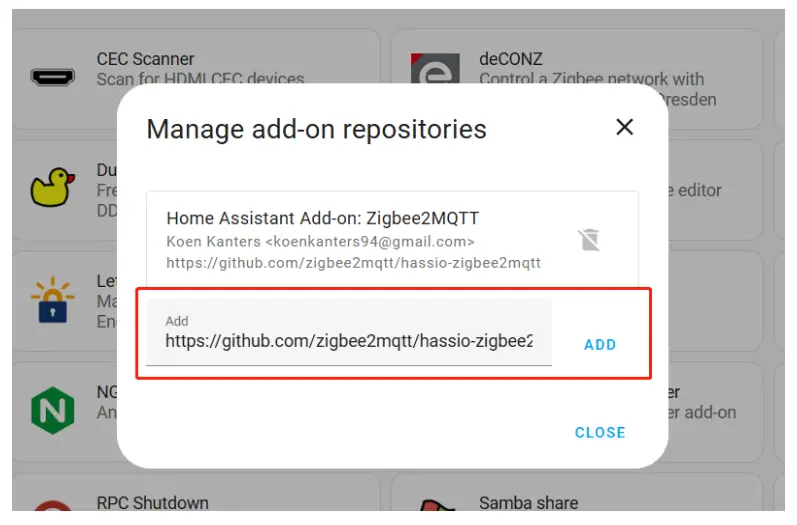 Zigbee2MQTT EFR32MG21 Zigbee Adapter - Zigbee2MQTT needs to add a Repositories first