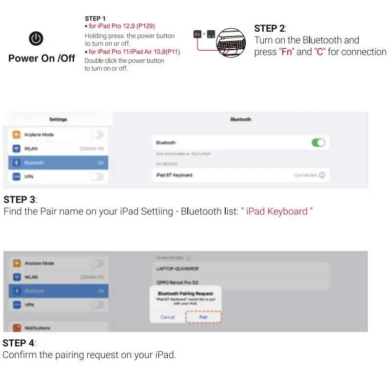 Edaiser B0D7S3GPR4 Magic Keyboard for Apple iPad User Manual - Bluetooth Connection